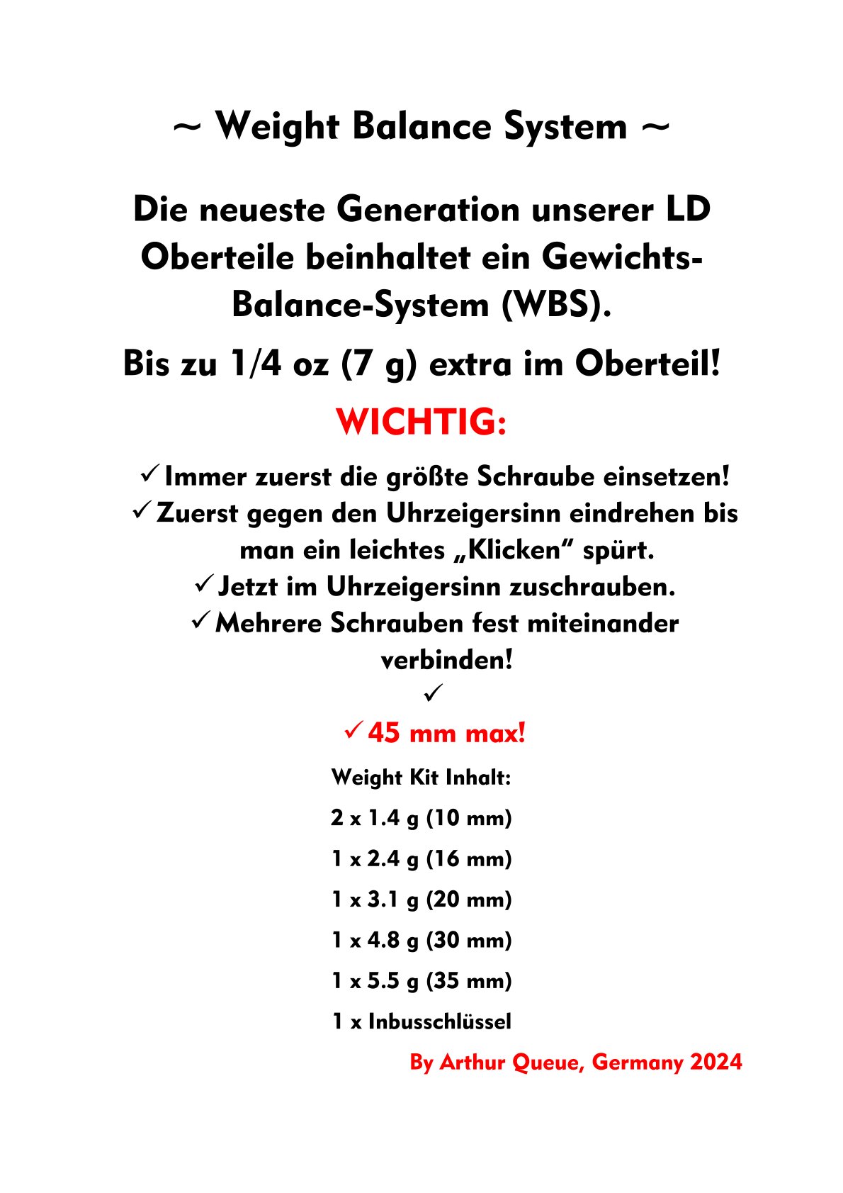 WBS Kit für LD Shafts WBS Kit for LD Shafts