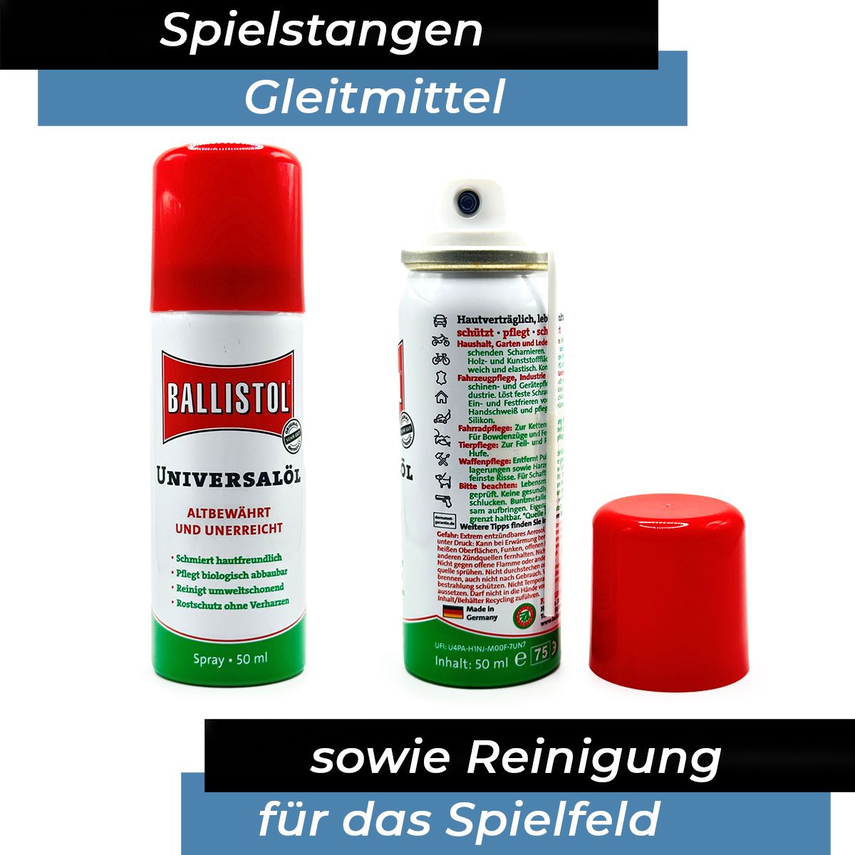 Ballistol Gleitspray für alle Kickerstangen inkl. Mikrofasertuch