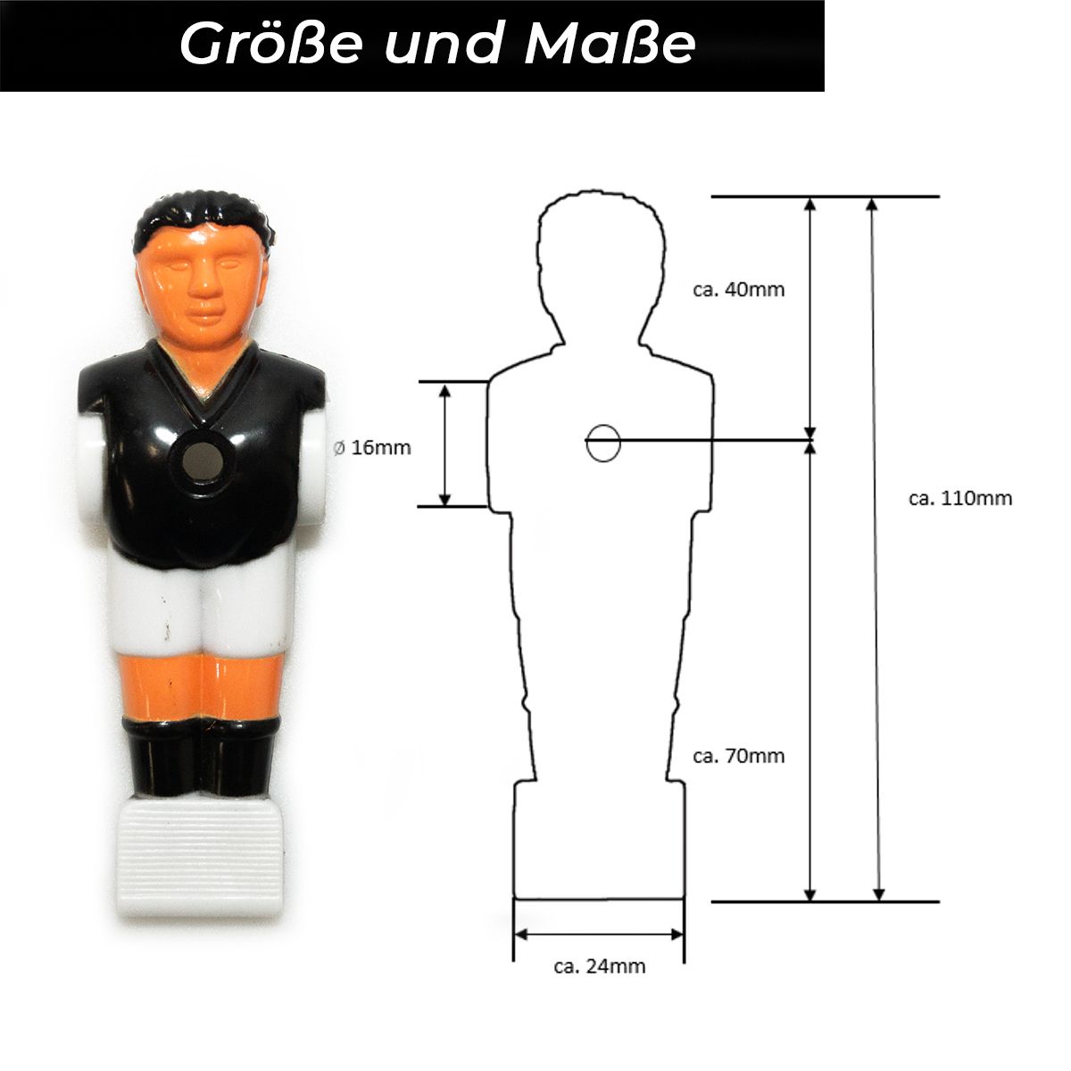 Kickerfigur Profi schwarz (1).jpg Soccer table figure Profi black/white for 16 mm Kicker bars