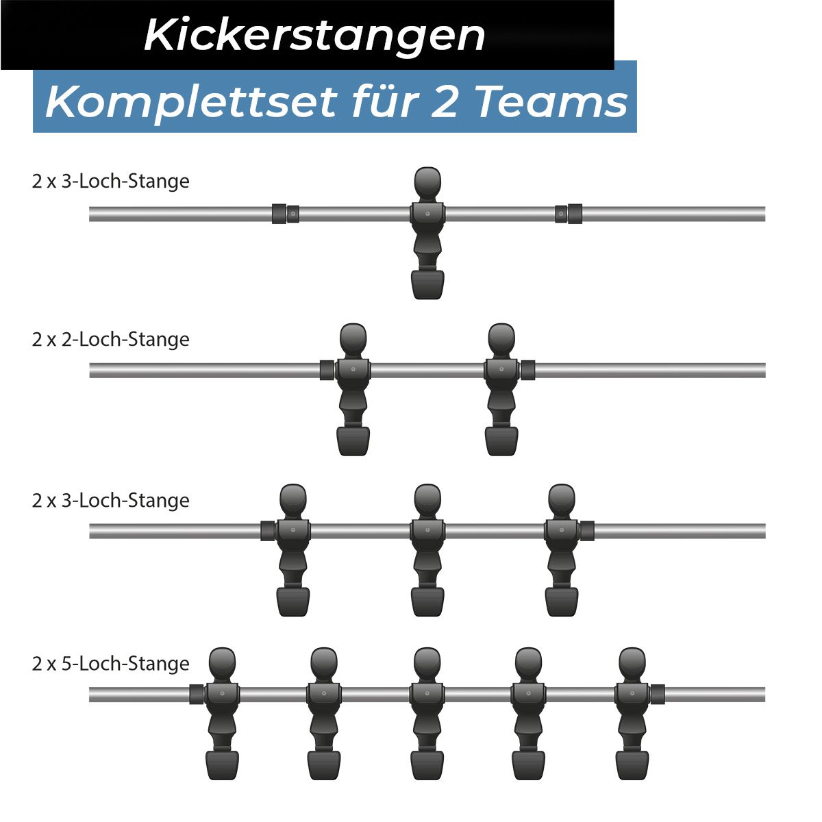 Kickerstange Komplett-Set (8 Stück) Kickerstange hohl 13 mm, komplettes Set (8 Stangen)
