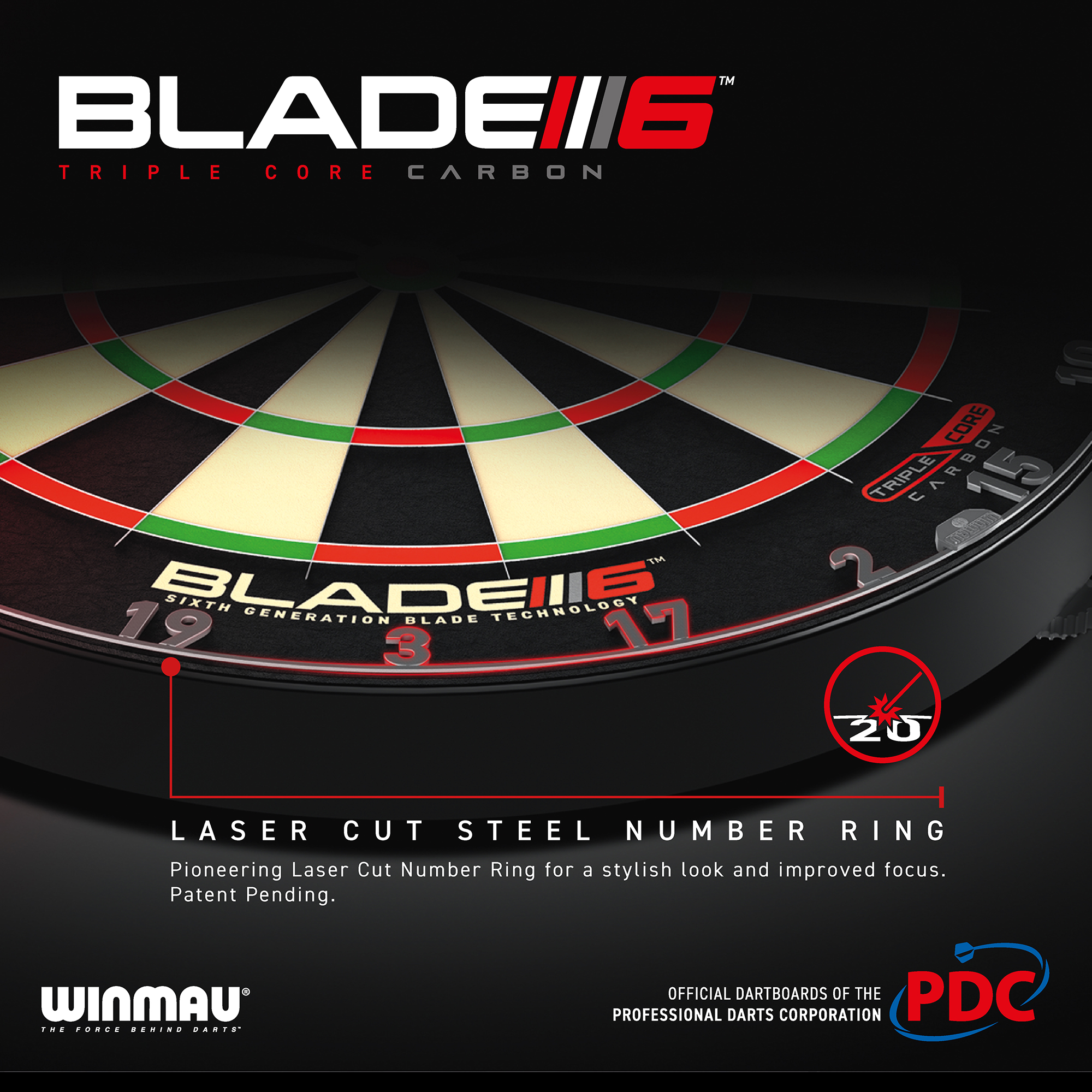 Dartboard Winmau Blade 6 Triple Core Carbon 3032