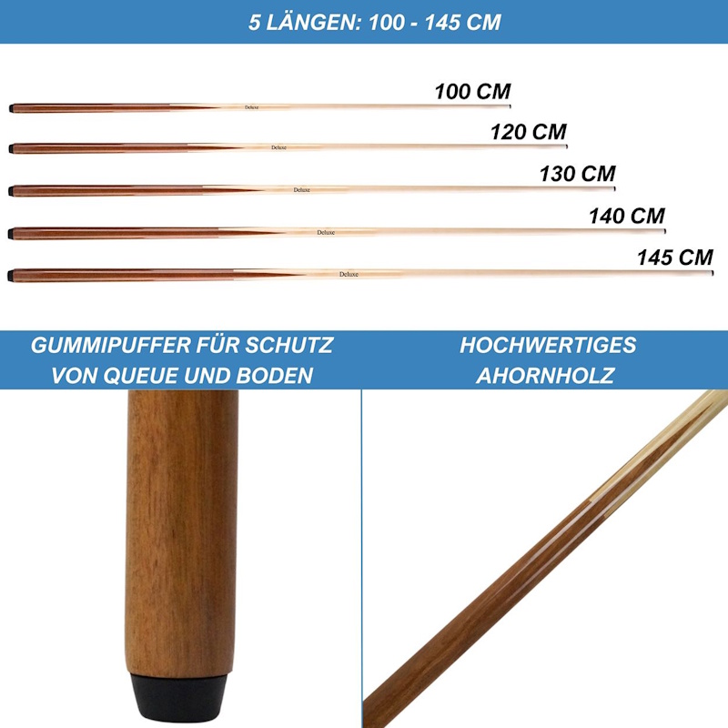 Hausqueue Luxus 12 mm Schraubleder 145 cm, einteilig Hausqueue Luxus 12 mm Schraubleder 100 cm, einteilig