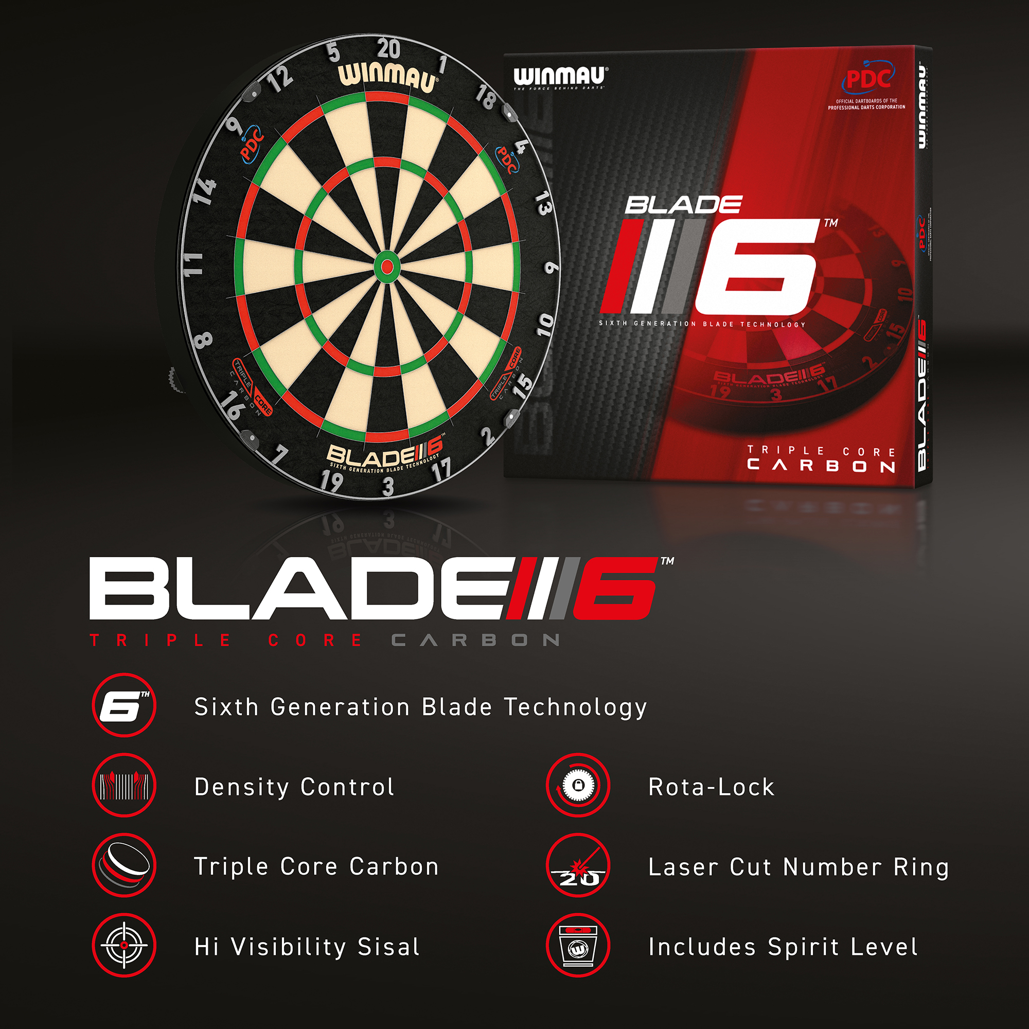 Dartboard Winmau Blade 6 Triple Core Carbon 3032