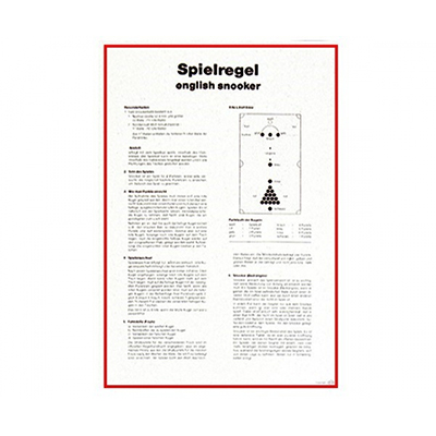 Spielregel-Poster SNOOKER Spielregel-Poster SNOOKER