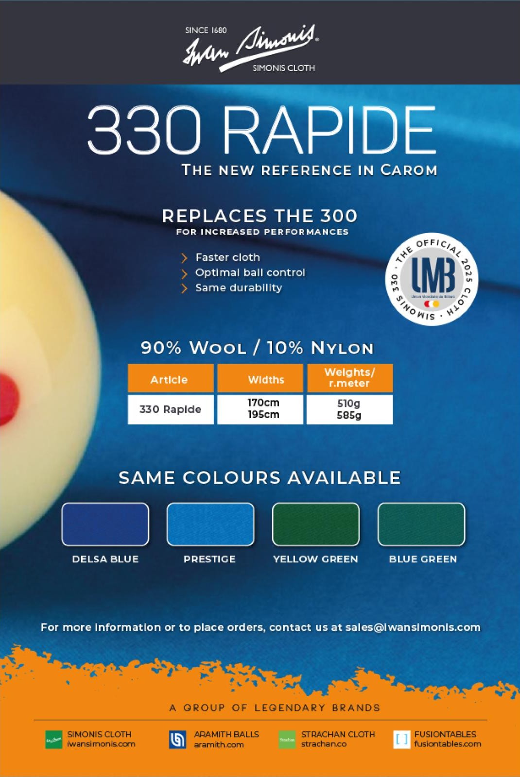330 Rapide.jpg Carom-cloth Simonis 330/195 cm Rapide, yellow-green