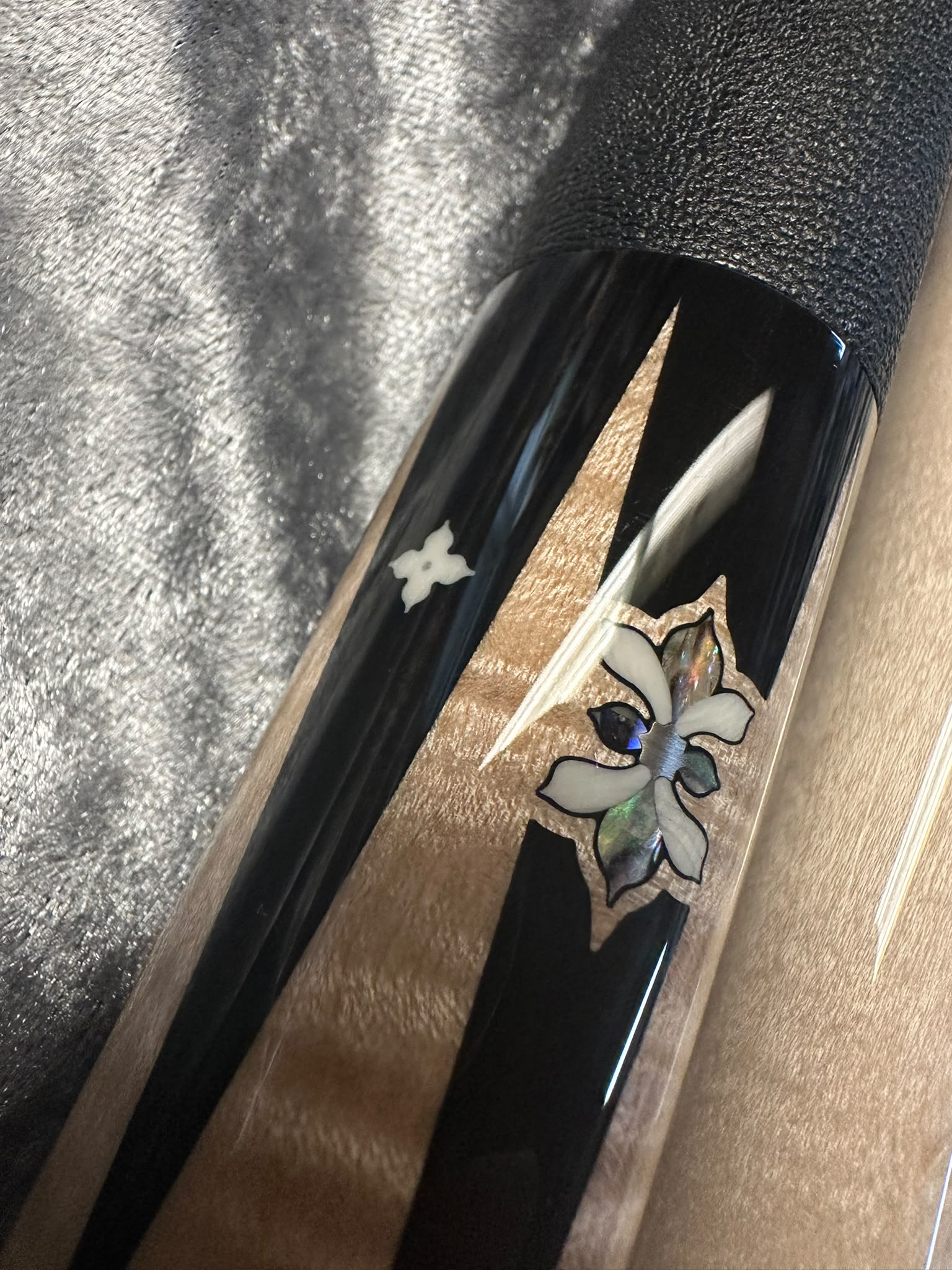 Arthur Cue Curly Maple Ebony Abalone